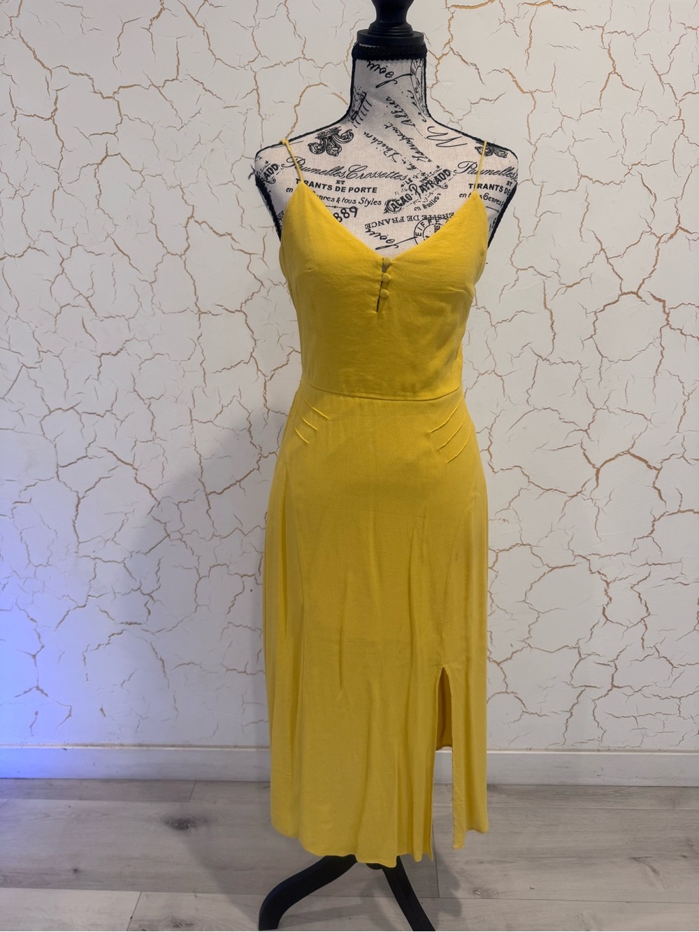 ROW A Mustard Midi Dress with Spaghetti Straps. M